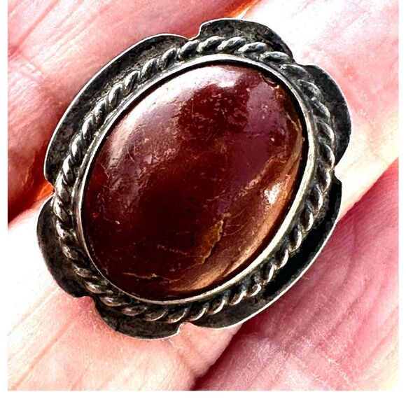 Sterling silver amber oval vintage ring - Picture 9 of 10